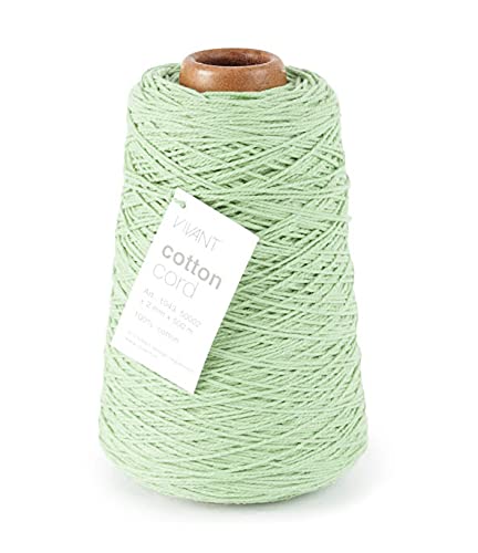 Vivant Kordel Cotton Cord 500m x 2mm, Naturliches Baumwollgarn Baumwollschnur Baumwollseil Kordel-Strickarbeiten Kettgarn Baumwollkordel DIY Handwerk Basteln Wandbehang Traumfänger Pflanzenhänger grün von Vivant