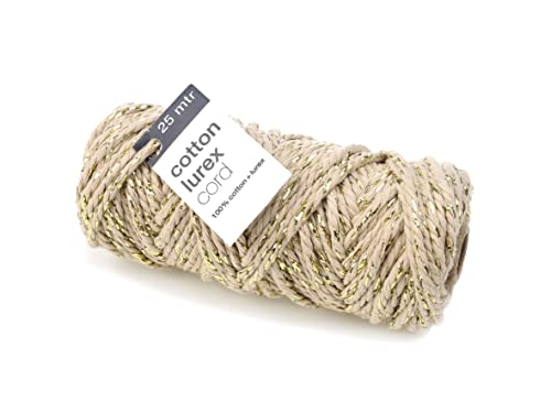 Vivant Kordel Cotton Lurex Twist Cord 25mx4mm. Baumwolle mit Lurex-Akzenten Bastelschnur Dekoration DIY Kunstgewerbe und Deko Ideal zum Handarbeiten, Geschenke Verpacken an Weihnachten taupe von Vivant