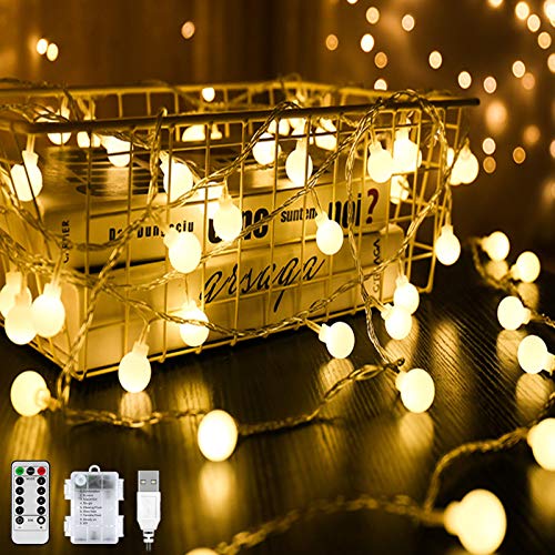 100er LED Kugel Lichterkette, Warmweiß 10M 8 Modi Globe Lichterkette Wasserdicht Partylichterkette mit Batteriebetrieben/USB Stecker Timer Funktion Dimmbar für Weihnachten Garten Hochzeit Balkon Deko von Vivibel