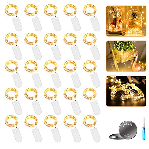 LED Lichterkette mit Batterie, 20 Stück 2 Meter 20er Micro Kupfer Lichterkette Warmweiß IP65 Wasserdicht Dekorative Lichterkette String Fairy Light Drahtlichterkette für Party Garten Hochzeit von Vivibel