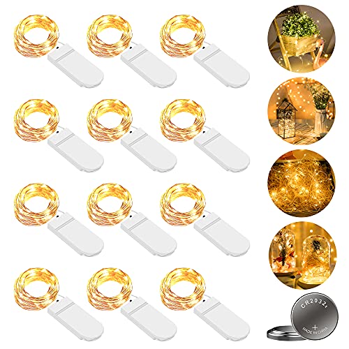 Vivibel 12pcs 2M 20LED Micro Lichterkette Kupferdraht Batteriebetrieben Weihnachtsbeleuchtung für Zimmer, Innen, Weihnachten, Outdoor, Party, Hochzeit, DIY von Vivibel