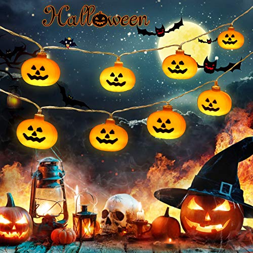 Vivibel Halloween Kürbis Lichterkette, 3M 20 LED Lichterketten Batterie Halloween Licht LED Laternen 3D Kürbis Lichter Halloween Weihnachtsfeiertag Deko für Indoor Outdoor Parteien Festival von Vivibel