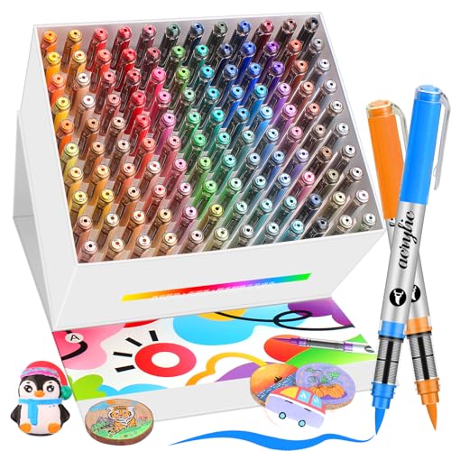 120 Farben Pinselspitze Acrylstifte Set, Acryl Paint Marker für Steine, Holz, Keramik & Glas – Schnelltrocknend, Wasserfest, Ungiftig ,Vielseitige Acryllfarben Stifte für DIY, Kunst & Basteln von VividHues