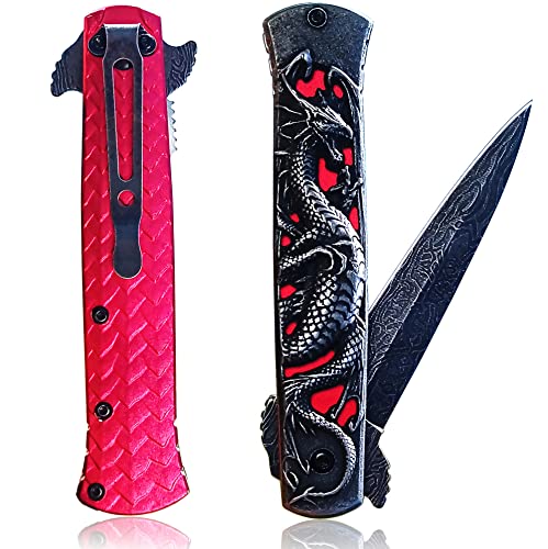 Vividstill Single Edged Klappmesser für Männer, cool 3D Drache Klappmesser Taschenmesser, gute Geschenk Edc Messer für Outdoor Überleben Camping von Vividstill