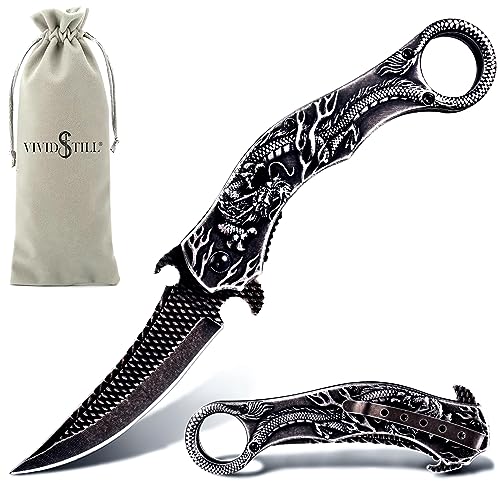 Vividstill cool Drache Klappmesser Taschenmesser für Männer, cool messer mit Titanplattiert Prägen 3D Drache, gute Geschenk Edc Messer für Männer Outdoor Überleben Camping von Vividstill