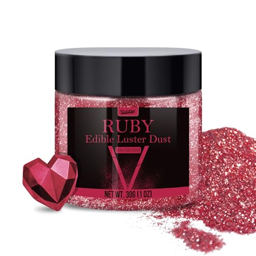 Edible Glitter Essbarer Glitzer - 30g Essbarer Glitzerpulver Glitzerstaub für Getränke, Lebensmittel, Kuchen - Essbares Metallisch Lebensmittelfarbe Glitzerpuder zum Cocktails, Torten (Rubin) von Vividye