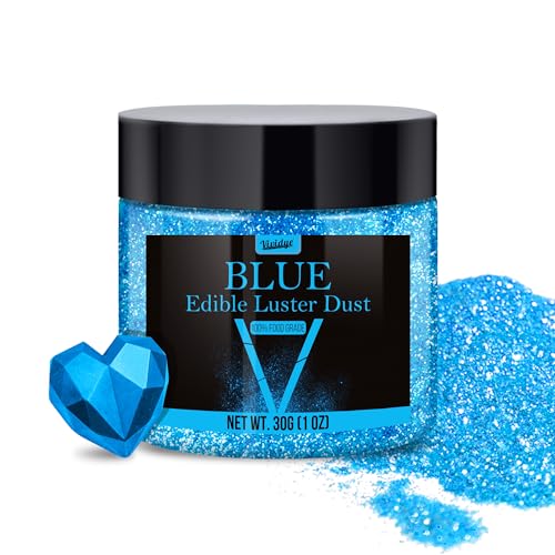 Edible Glitter Essbarer Glitzer - 30g Essbarer Glitzerpulver Glitzerstaub für Getränke, Lebensmittel, Kuchen - Essbares Metallisch Lebensmittelfarbe Glitzerpuder zum Cocktails, Wein, Torten (Blau) von Vividye