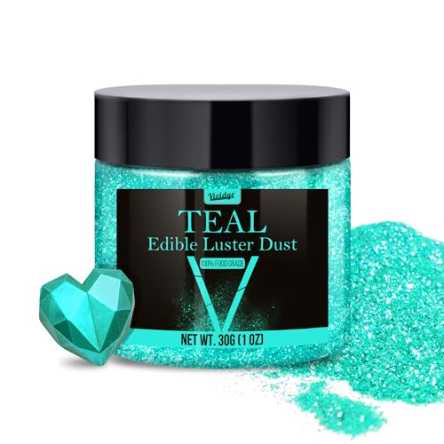 Glitter Essbarer Glitzer - 30g Essbarer Glitzerpulver Glitzerstaub für Getränke, Lebensmittel, Kuchen - Essbares Metallisch Lebensmittelfarbe Glitzerpuder zum Cocktails, Wein, Torten (Teal) von Vividye