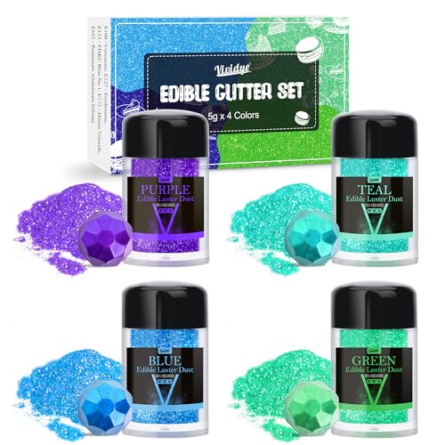 Glitter Essbarer Glitzer - 4 Farben Essbarer Glitzerpulver Glitzerstaub für Getränke, Lebensmittel, Kuchen - Essbarer Metallisch Lebensmittelfarbe Pulver zum Backen, Cocktails - 5g / Flaschen von Vividye