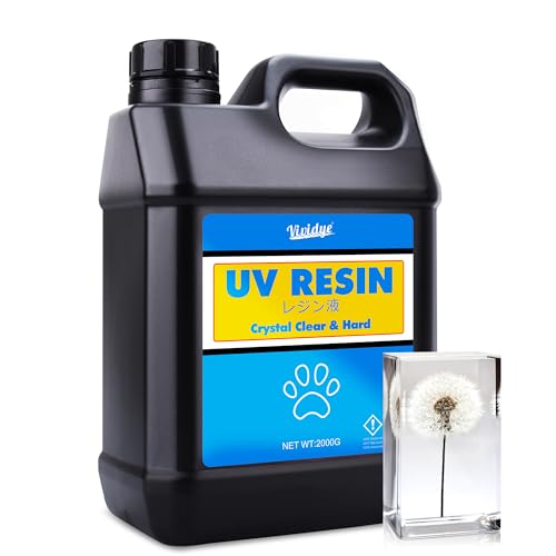 UV Harz 2,000g - Klar UV Harz Harte Solar Schnellhärtende UV Kleber für DIY Schmuckherstellung, Handwerk - Geruchsarmerz Blasenfreies UV Epoxidharz für Harz Formen, Schmuck, Anhänger, Gießen, Malen von Vividye