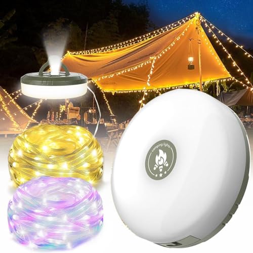 Viviheyday Camping Lichterkette Aufrollbar, LED Wasserdichte Tragbare Verstaubare Lichterkette für Den Außenbereich, Wiederaufladbare Campinglampe Taschenlampe von Viviheyday