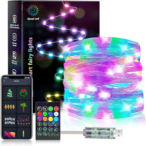 RGB LED Lichterkette mit Farbwechsel, IP44 Lichterkette USB Plug in, Sync Musik, Fernbedienung & App Steuerung, Bunte Lichterkette Außen Innen für Weihnachten, Hochzeit, Haus, Party Deko (10M 100LED) von Viviheyday