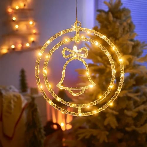 Viviheyday LED Fensterdeko Weihnachtsbeleuchtung 8 Lichtmodi, Batteriebetriebene Fensterbilder Weihnachten Christbaumschmuck, Weihnachtsdeko Aussen, für Weihnachten Party Balkon (Glocken) von Viviheyday