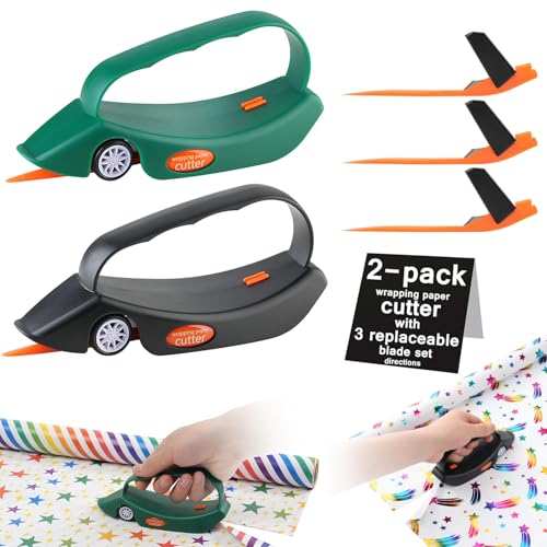 Vivoofchic Geschenkpapier Schneider für Rollen, 2 Pcs Tragbarer Geschenkpapierschneider mit 3 Austauschbaren Klingen, Geschenkpapier Cutter für Weihnachten, Geburtstage und Alle Arten von Festen von Vivoofchic