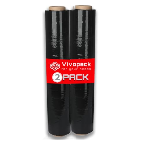 VIVOPACK® Verpackungsfolie auf Rolle | Stretchfolie schwarz 50 cm breit, 23μm, 250m | Baufolie, Umzug Verpackungsmaterial | Strechfolienrolle, Folie für Möbel, Wickelfolie, Folie für Umzug (2x Rollen) von Vivopack