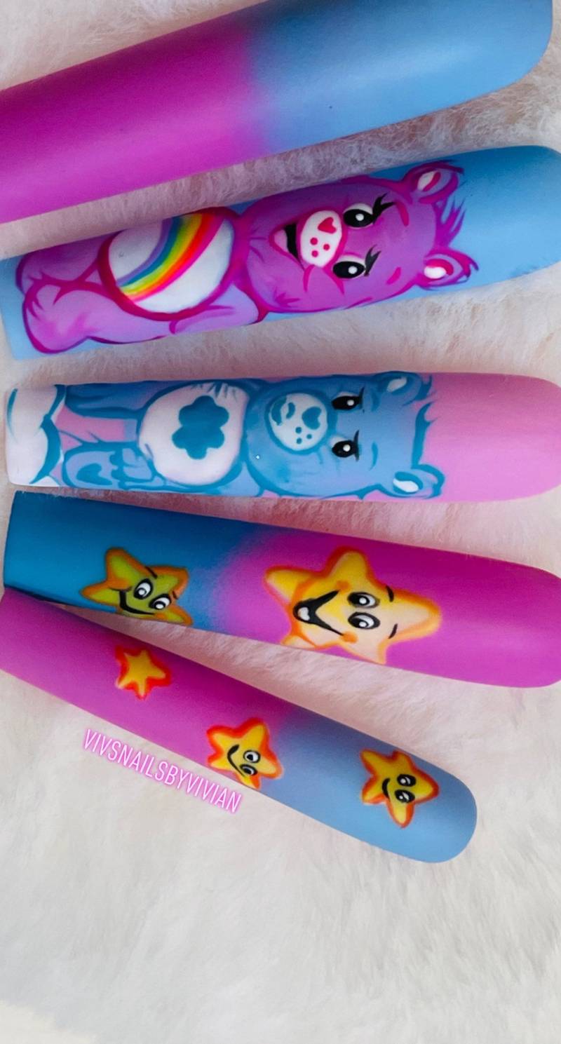 90Er Jahre Carebear Handbemalte Matte Nägel von VivsnailsByVivian