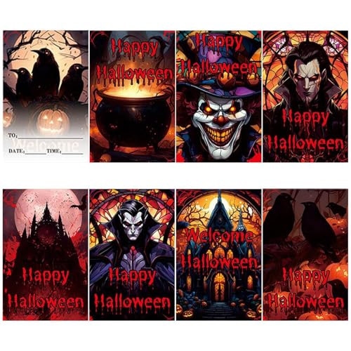 Vjeybv Halloween-Party-Einladungen | Vampir-Design, Halloween-Grenzpapier, Urlaubs-Newsletter-Einladungskarte, Blanko-Design, Cartoon-Schreibwarenpapier, Halloween-Schreibwaren von Vjeybv