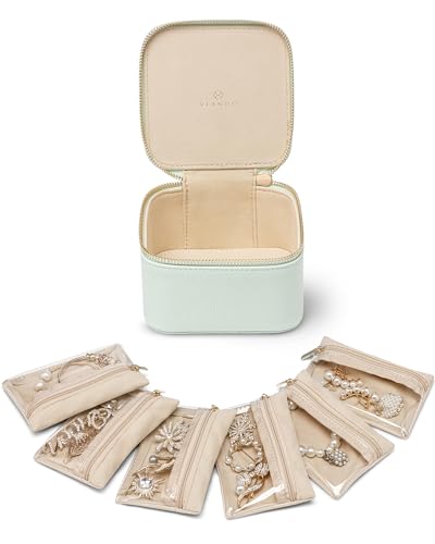 Vlando Reise-Schmuck-Organizer, kleine Schmuckschatulle mit 6 transparenten Samt-Aufbewahrungsfächern mit Reißverschluss, für Mädchen und Frauen, Geschenkideen für Hochzeit, Party, Erntedankfest Vlando Reise-Schmuck-Organizer, kleine Schmuckschatulle mit 6 transparenten Samt-Aufbewahrungsfächern mit Reißverschluss, für Mädchen und Frauen, Geschenkideen für Hochzeit, Party, Erntedankfest von Vlando