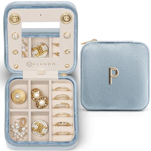 Vlando Schmuck-Organizer-Box, kleine Schmuckschatulle für Damen und Mädchen, Initiale P, Reise-Schmuckkoffer, kleine Schmuck-Organizer-Box, Schmuckkästchen, Organizer, Mini-Reise-Schmuckschatulle – von Vlando