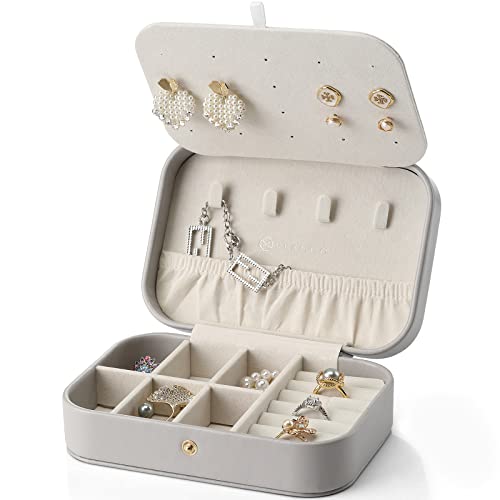 Vlando Schmuckaufbewahrung Reise, Schmuckkästchen Klein, Mini Schmuck Organizer Schmuckschatulle Leder Unterwegs, Frauen Geschenkidee, Urlaub, Jewelry Organizer für Ohrring von Vlando