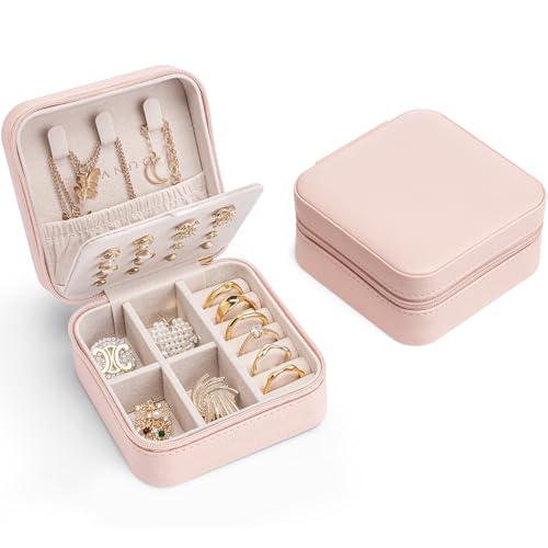 Vlando Schmuckkästchen Klein, Schmuckschatulle für Mädchen, Schmuckbox Damen, Reise Schmuck Etui, Jewelry Organizer Leder, für Ohrringe, Halsketten, Ringe, Hochzeit Geschenk, Rosa von Vlando