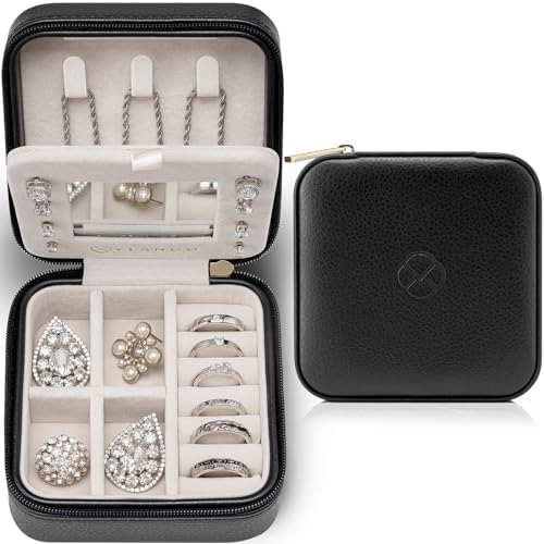 Vlando Schmuckkästchen Reise, Schmuckbox Klein Damen für Ringe Ohrringe mit Spiegel Jewelry Box, Schmuckschatulle Leder von Vlando