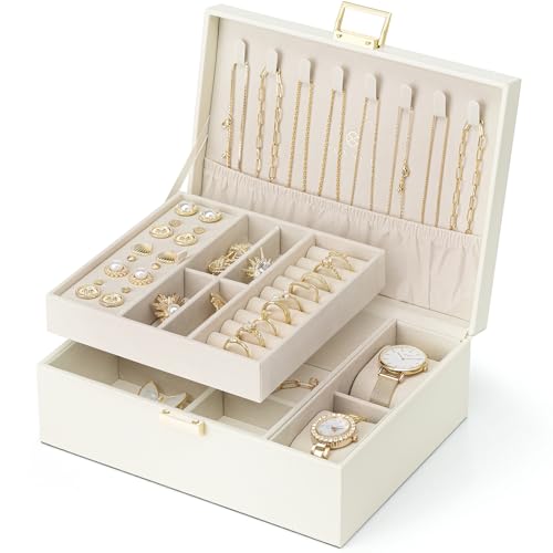 Vlando Schmuckkästchen für Damen Mädchen, 2 Ebenen Schmuckaufbewahrung Leder, Schmuckkasten mit 2 Uhrenkissen, Schmuck Organizer, Schmuckschatulle, Geschenkidee, für Uhren, Ringe Ohrringe Halsketten von Vlando