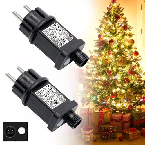 Vleuexe 31V 6W LED Netzteil, 2 Stück Lichterkette Netzteil Adapter, Netzteil Lichterkette,LED Stecker für Lichterkette außen 8 Modi und Timer,IP44 Wasserdicht Transformator für Weihnachtsbeleuchtung von Vleuexe