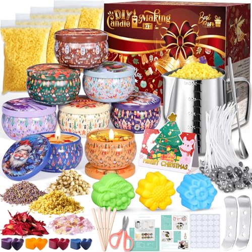 Vleuexe Kerzen Selber Machen Set,Weihnachten Kerzenherstellung Kit,DIY Kerzenherstellung Set,Kerzen Gießen Set,8 Kerzendosen,4 Farben Farbstoffe,Bienenwachs,Kerzendochte Kerzenset für Erwachsene von Vleuexe