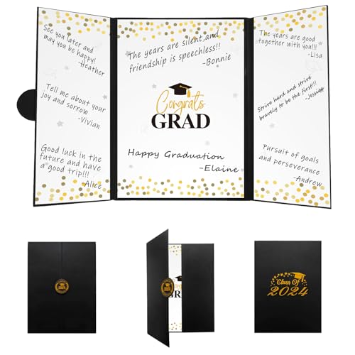 Vlipoeasn 2024 Graduation Gästebuch Alternative Signature Congrats Zertifikat Schwarz Gold Klasse von 2024 Graduation Party Supplies Gästebuch für College High School Einzigartiges Abschlussgeschenk von Vlipoeasn