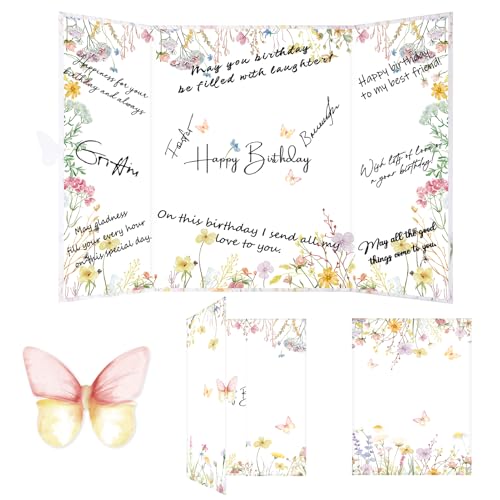 Vlipoeasn Wildblume Happy Birthday Party Dekorationen, Blumenmotto Geburtstag Party Gästebuch Alternative Unterschrift Buch Geburtstagsgeschenke für Mädchen Frauen Happy Birthday Party Supplies Dekor von Vlipoeasn