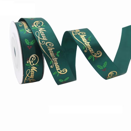 Vllcsla 25mm Weihnachtsband Schneeflocken, Geschenkverpackung Weihnachtsbänder zum Basteln Dick, 4,5 Meter Länge, Schneeflocke Weihnachtsmann Weihnacht, Geschenkband, Packung mit 1 Rolle von Vllcsla