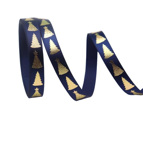 Vllcsla Geschenkband Navy, 10mm, Weihnachtsbande Blau, 4,5 Meter Länge, Weihnachten Silber Glitzerband, für Weihnacht Geschenkverpackung und DIY Schleifen Basteln, Packung mit 1 Rolle von Vllcsla