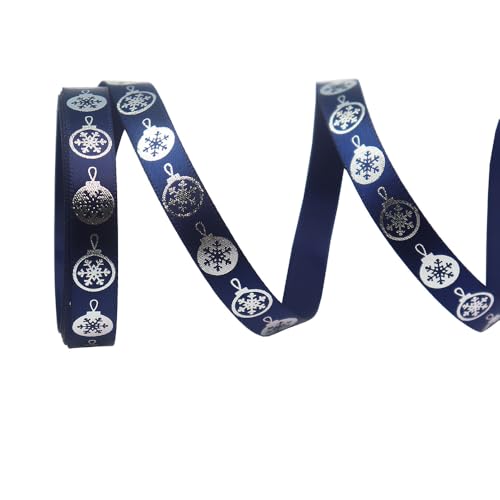 Vllcsla Geschenkband Navy, 10mm, Weihnachtsbande Blau, 4,5 Meter Länge, Weihnachten Silber Glitzerband, für Weihnacht Geschenkverpackung und DIY Schleifen Basteln, Packung mit 1 Rolle von Vllcsla