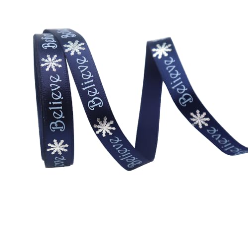 Vllcsla Geschenkband Navy, 10mm, Weihnachtsbande Blau, 4,5 Meter Länge, Weihnachten Silber Glitzerband, für Weihnacht Geschenkverpackung und DIY Schleifen Basteln, Packung mit 1 Rolle von Vllcsla