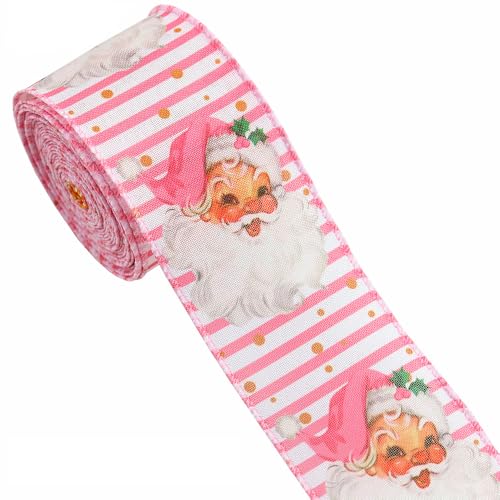 Vllcsla Geschenkband Rosa Stoff, Geschenkband Weihnachten Breit 63 mm, Rosa Weihnachtsband, Länge 5 Yards/Rolle, 4,5 Meter Lang, Rosa Weihnachtsdekoration Band, Schleifenband Weihnachten Rosa von Vllcsla