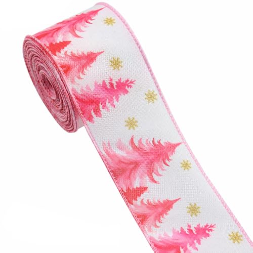 Vllcsla Geschenkband Rosa Stoff, Geschenkband Weihnachten Breit 63 mm, Rosa Weihnachtsband, Länge 5 Yards/Rolle, 4,5 Meter Lang, Rosa Weihnachtsdekoration Band, Schleifenband Weihnachten Rosa von Vllcsla