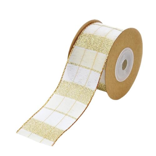 Vllcsla Gold Band 40mm Breit, Draht Organza Band Weihnachten Golden Geschenkband Schleifenband, 4,5 Meter Lang, Weihnachten Plaid Band Golden für DIY Schleife Zubehör von Vllcsla