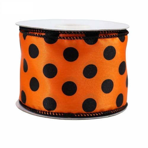 Vllcsla Halloween Geschenkband 6,3 cm, Polka Dots/Streifen/Diamant Gittermuster, Orange Schwarz Weiß, Halloween Schleifenband, Halloween Satin Geschenkband, 4,5 Meter Lang von Vllcsla