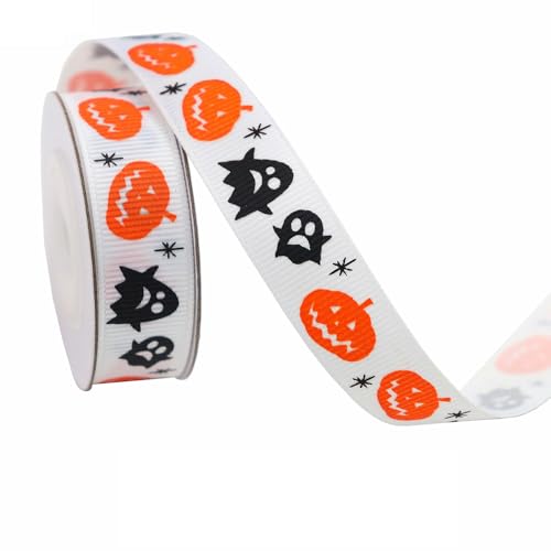 Vllcsla Halloween Geschenkband Breit 1,6 cm 4,5 cm Lang Halloween Schleifenband DIY Halloween Szene Dekoration, Kürbis Kopf Totenkopf Hand Spinne Netz Grimasse Geschenk Verpackung Band von Vllcsla