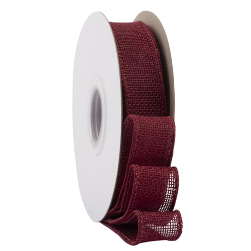 Vllcsla Juteband Rolle 25mm Breit, 9m Lange Jute Sackleinen Band, Juteband Gedrahtet Geschenkband, Drahtbänder für Geschenkverpackung, Grau/Weiß/Schwarz/Rosa/Rot/Hellblau/Grün Natur Craft Ribbon von Vllcsla