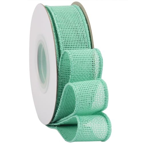 Vllcsla Juteband Rolle 25mm Breit, 9m Lange Jute Sackleinen Band, Juteband Gedrahtet Geschenkband, Drahtbänder für Geschenkverpackung, Grau/Weiß/Schwarz/Rosa/Rot/Hellblau/Grün Natur Craft Ribbon von Vllcsla