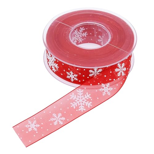 Vllcsla Organza Band 10 mm 25 mm Rot Weiß, 10 Meter 20 Meter Lang Organza Band, Transparent Schneeflocke Weihnachtsband, Glitzer Schneeflocke Geschenkband von Vllcsla