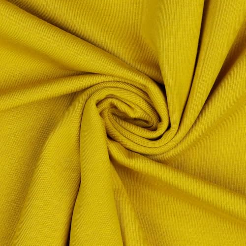 Jerseystoff Uni Meterware Tex Standard 100 + GOTS zertifiziert 69 Farben zur Auswahl Uni + Meliert (029 I Senf, 200 x 150cm) von VmG-Store