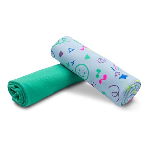 Stoffpaket 0,5m Jersey + 0,5m Bündchenstoff zum Nähen von Kinderkleidung Kinderstoff Jerseystoff (Neon Doodle Light Blue + Green Set37) von VmG-Store