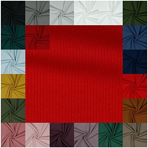 VmG-Store RIB Jerseystoff gerippt Uni Meterware 21 Farben zur Auswahl Tex zertifiziert Nähstoff (50 x 145cm, 026 I Rot) von VmG-Store