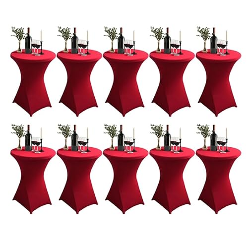 Vnituasr 10 Sets rote Cocktail Tischhussen, Barstretch-Tischhussen für Bistrotische Ø 80-85 cm, runde Tischtücher für Partys, Bankette und Stehtische (80 x 110 cm, rot) von Vnituasr