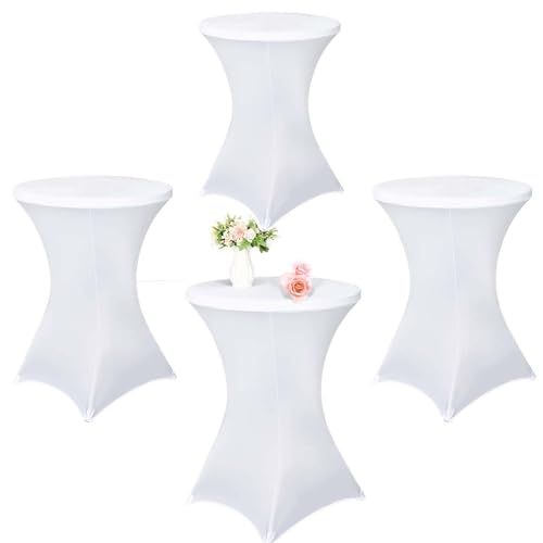 Vnituasr 4er-Set Cocktail Tischhussen, Stehtisch Husse für Bistrotisch Ø 80-85 cm, Weiße Stretch-Tischdecke für Party, Bankett, Hochzeitsereignis(80×110cm,Weiß) von Vnituasr