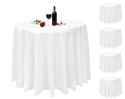 Vnituasr Tablecloth Polyester Table Cloth, Wrinkle Resistant Washable Polyester Table Cover for Wedding Dining Table Buffet Parties and Camping. (White 90 inch Round 5 Pack von Vnituasr