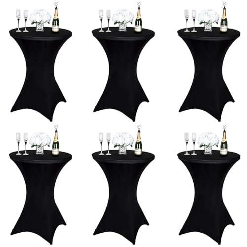 Vnituasr 6er-Set Cocktail Tischhussen, Stehtisch Husse für Bistrotisch Ø 80-85 cm, Schwarz Stretch-Tischdecke für Hochzeitsereignis, Ausstellung und Stehtische(80×110cm,schwarz) von Vnituasr